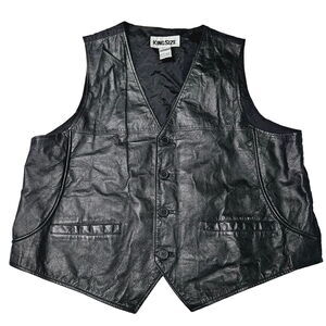 King Size Mens Leather Vest Black Size 2XL 100% Leather Button Close Pockets